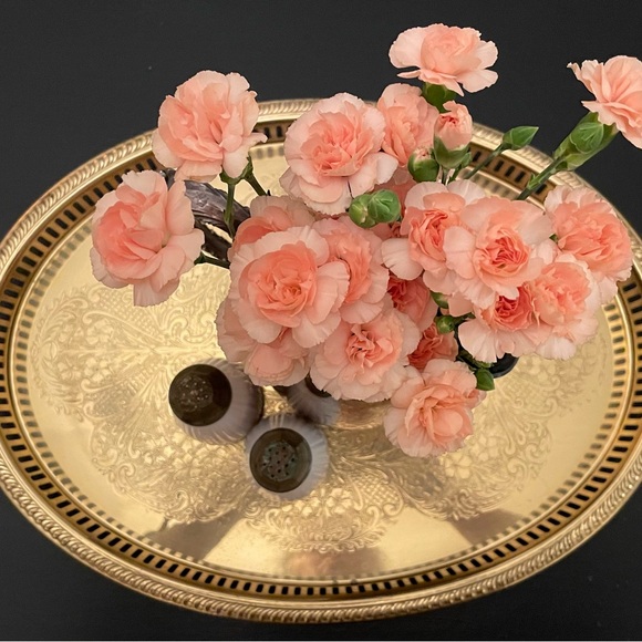 Vintage Rare Large Oval Brass Gallery Tray with Scalloped Edge and Cutout Border